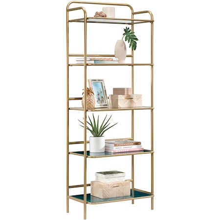 Coastal 5-Shelf Bookcase with Safety Tempered Glass