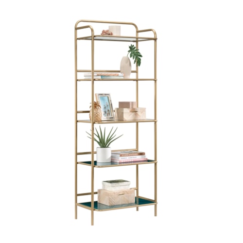Coastal 5-Shelf Bookcase with Safety Tempered Glass