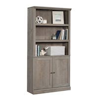 Transitional 5-Shelf Bookcase with 2-Door Concealed Storage
