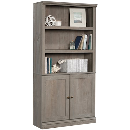 Transitional 5-Shelf Bookcase with 2-Door Concealed Storage