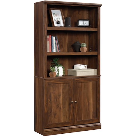 Transitional 3-Shelf Bookcase with Doors