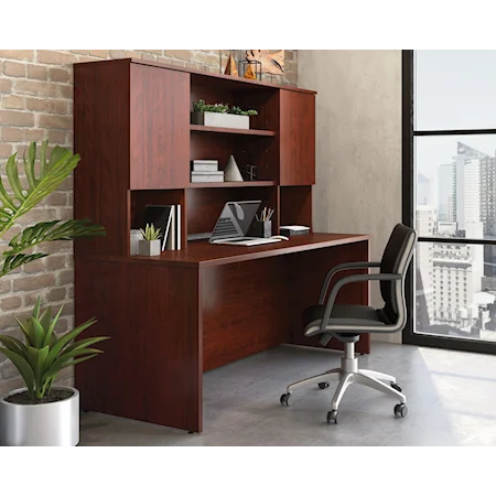 Transitional Shell Office Desk with Hutch Storage