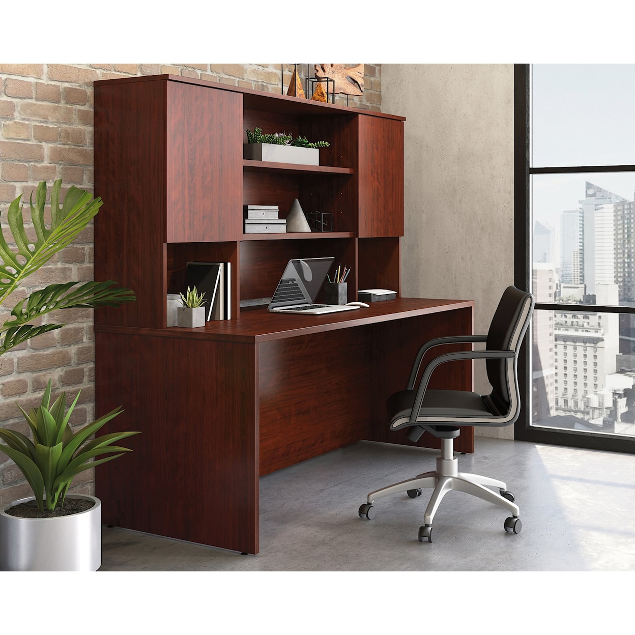 Sauder Affirm Office Desk with Hutch Storage