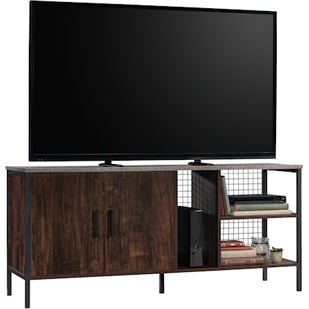 Industrial TV Credenza with Open Storage Shelving
