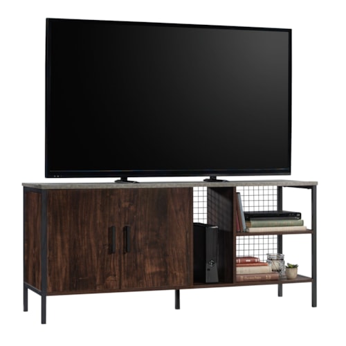 Industrial TV Credenza with Open Storage Shelving