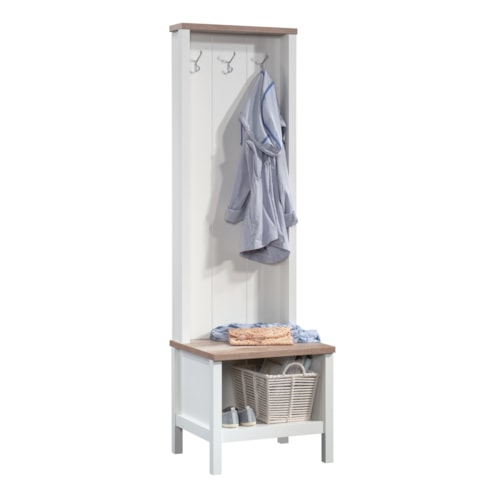 Farmhouse Entryway Bench with Storage Shelf & Hooks