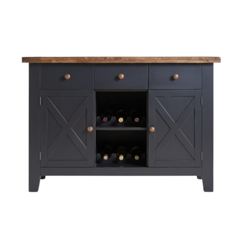 Barberry Solid Wood Three Drawer Sever with Two Wine Racks