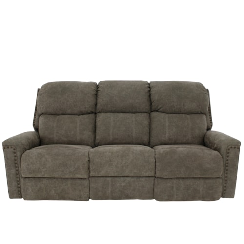 Double Reclining Sofa with Power Tilt Headrest and Nailhead Trim