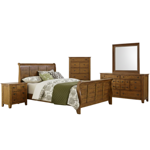 Rustic 5-Piece King Bedroom Group with Antique Brass Hardware