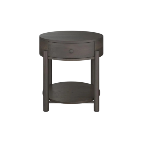 Dale Single Drawer Round End Table with Shaped Bottom Shelving