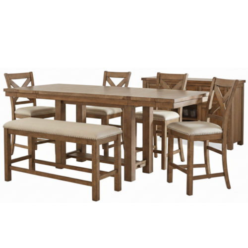 Moriville Counter Height Dining Table With 4 Barstools, Bench, And Server