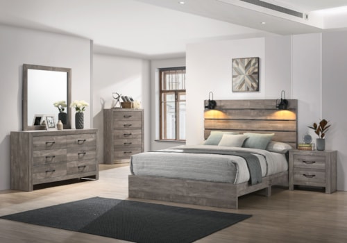 Contemporary 3-Piece Queen Bedroom Set with Dresser & Mirror