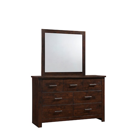 Dark Brown Dresser and Mirror Set