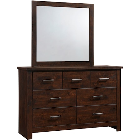 Dark Brown Dresser and Mirror Set