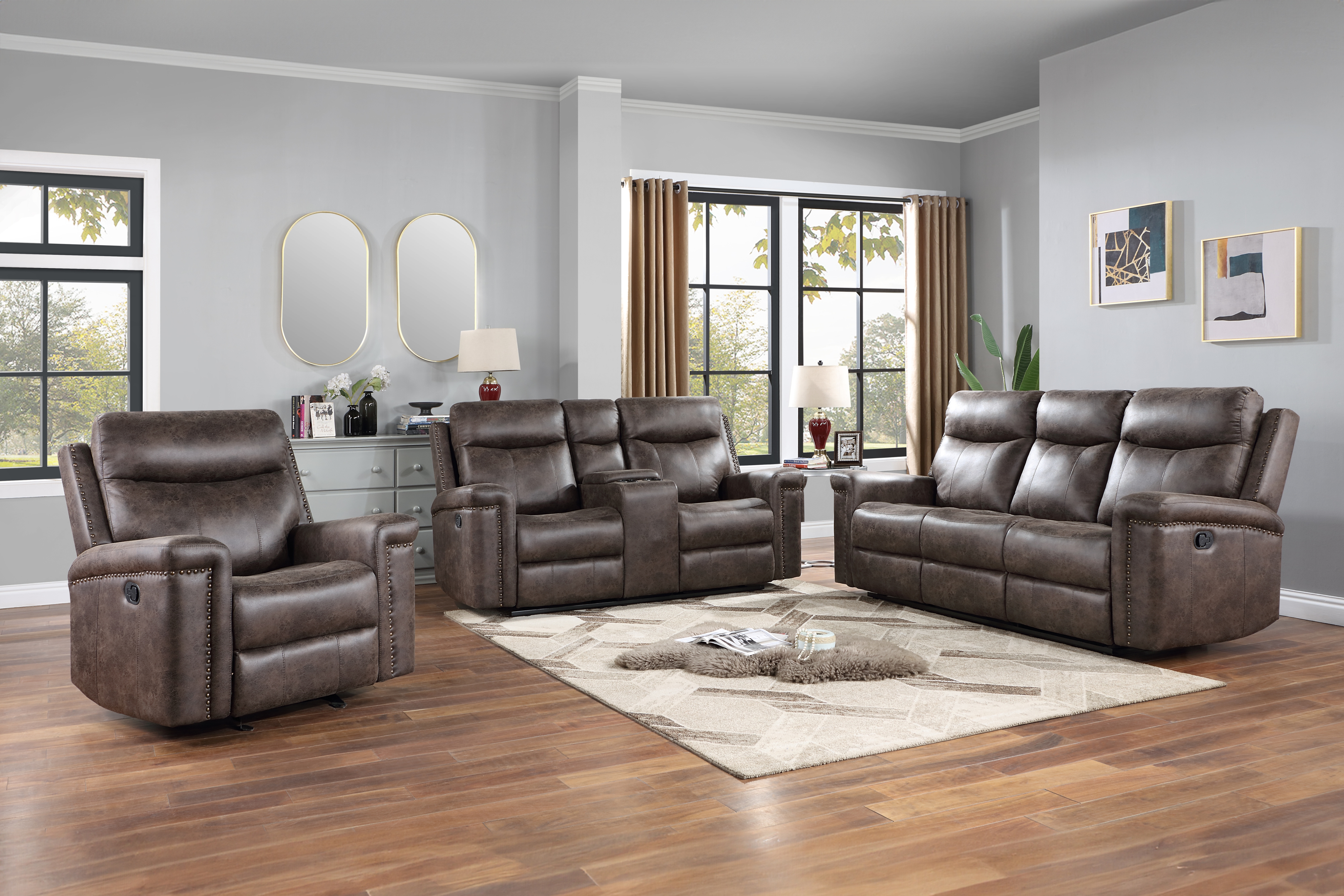 Quade Sofa W/Dual Recliner-Mocha