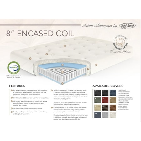 8&quot; Gray Encased Coil Futon Mattress