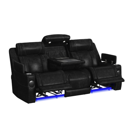Phantom P3 Sofa With I Table, Reading Light, Heat, Massage, Led And Speaker In Leather Gel Black