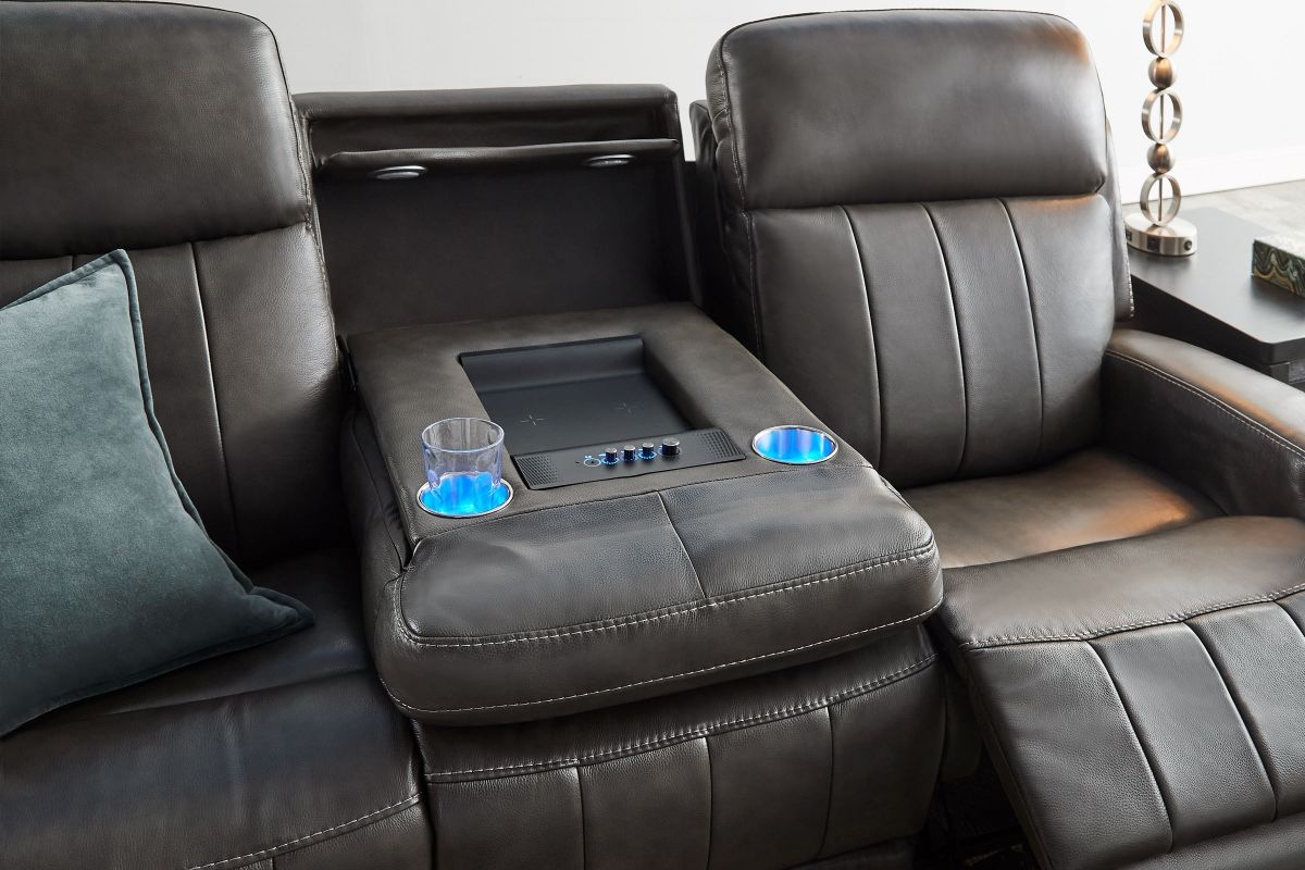 Moto Motion Moto Motion PWR Leather Sofa w/Music,ADJ HR/LUM/HEAT/MAS