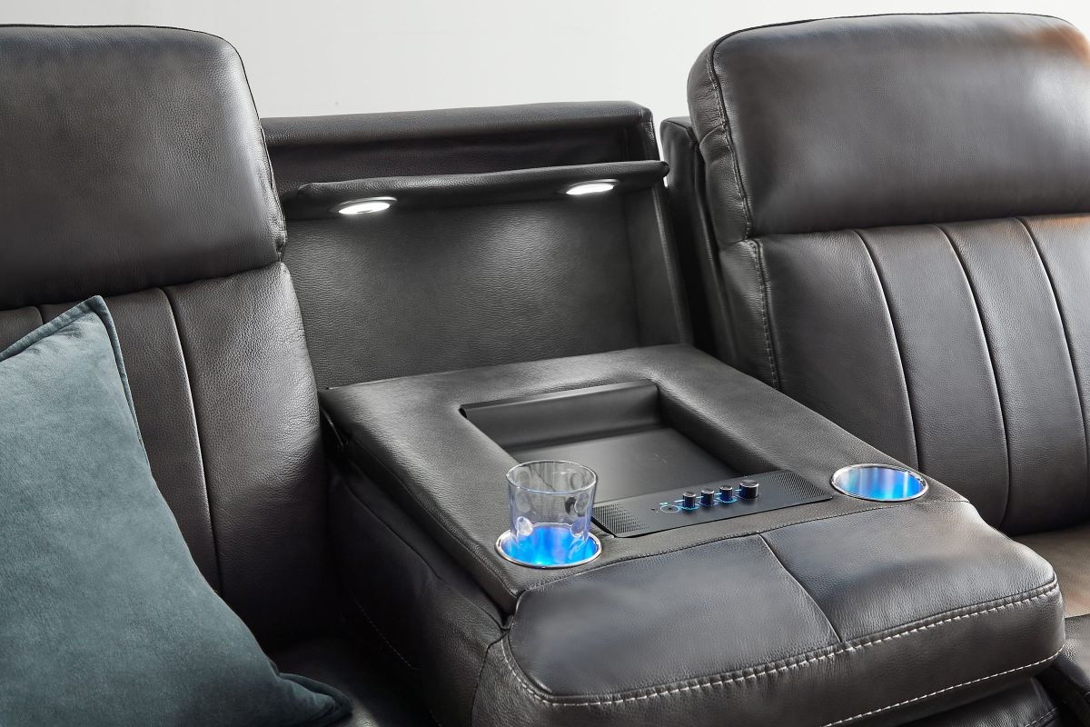 Moto Motion Moto Motion PWR Leather Sofa w/Music,ADJ HR/LUM/HEAT/MAS