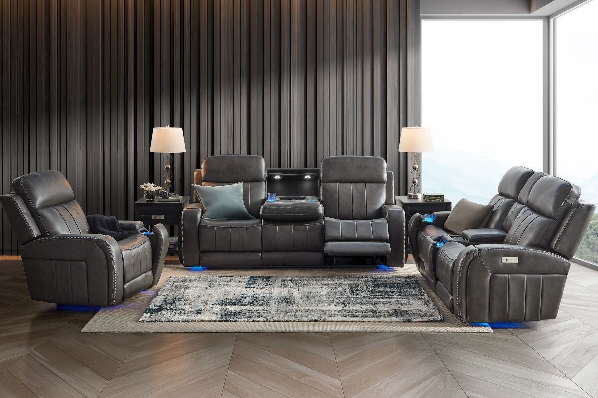 Moto Motion Moto Motion PWR Leather Sofa w/Music,ADJ HR/LUM/HEAT/MAS