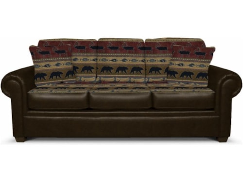 Rustic Stationary Sofa with Large Rolled Arms