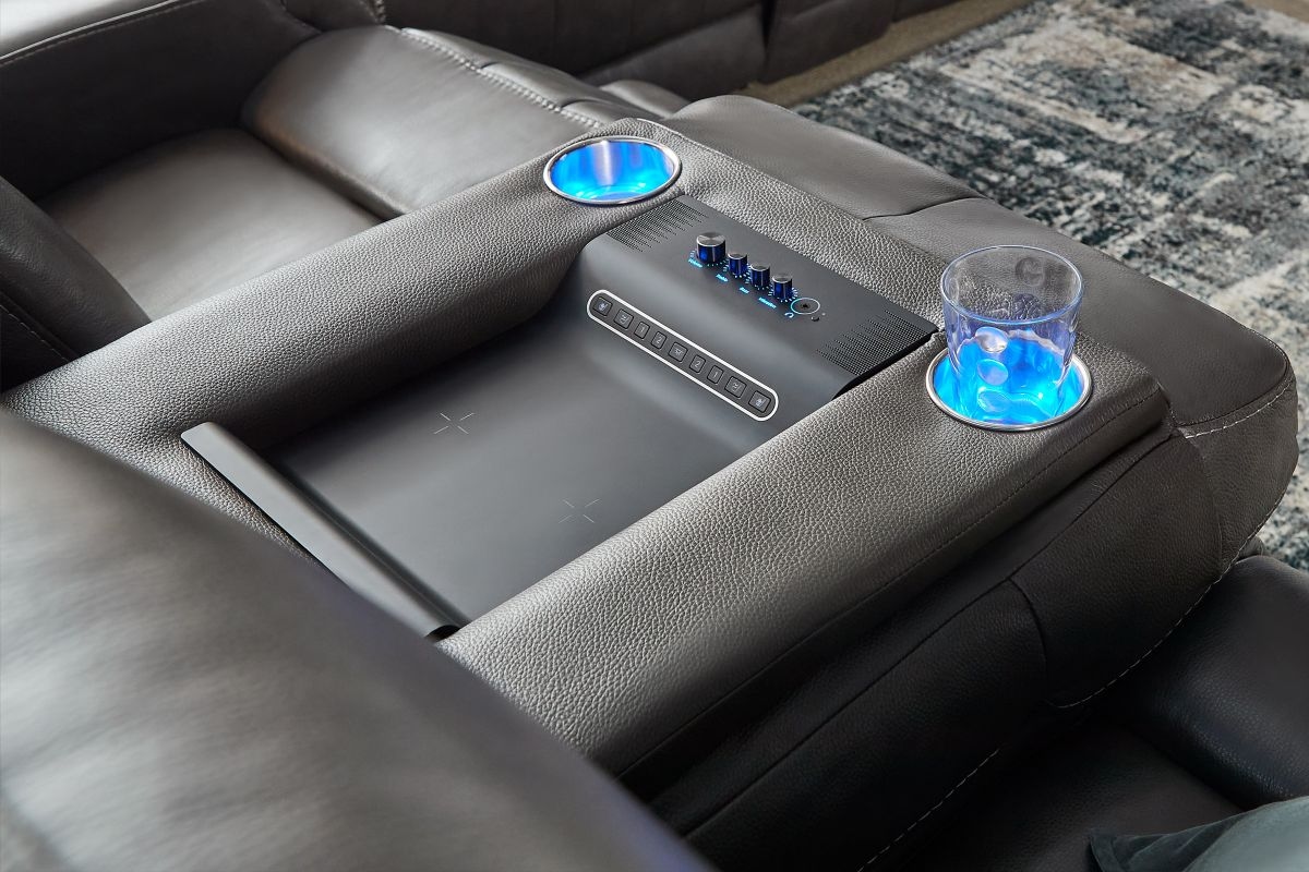 PWR Leather Sofa w/Music,ADJ HR/LUM/HEAT/MAS