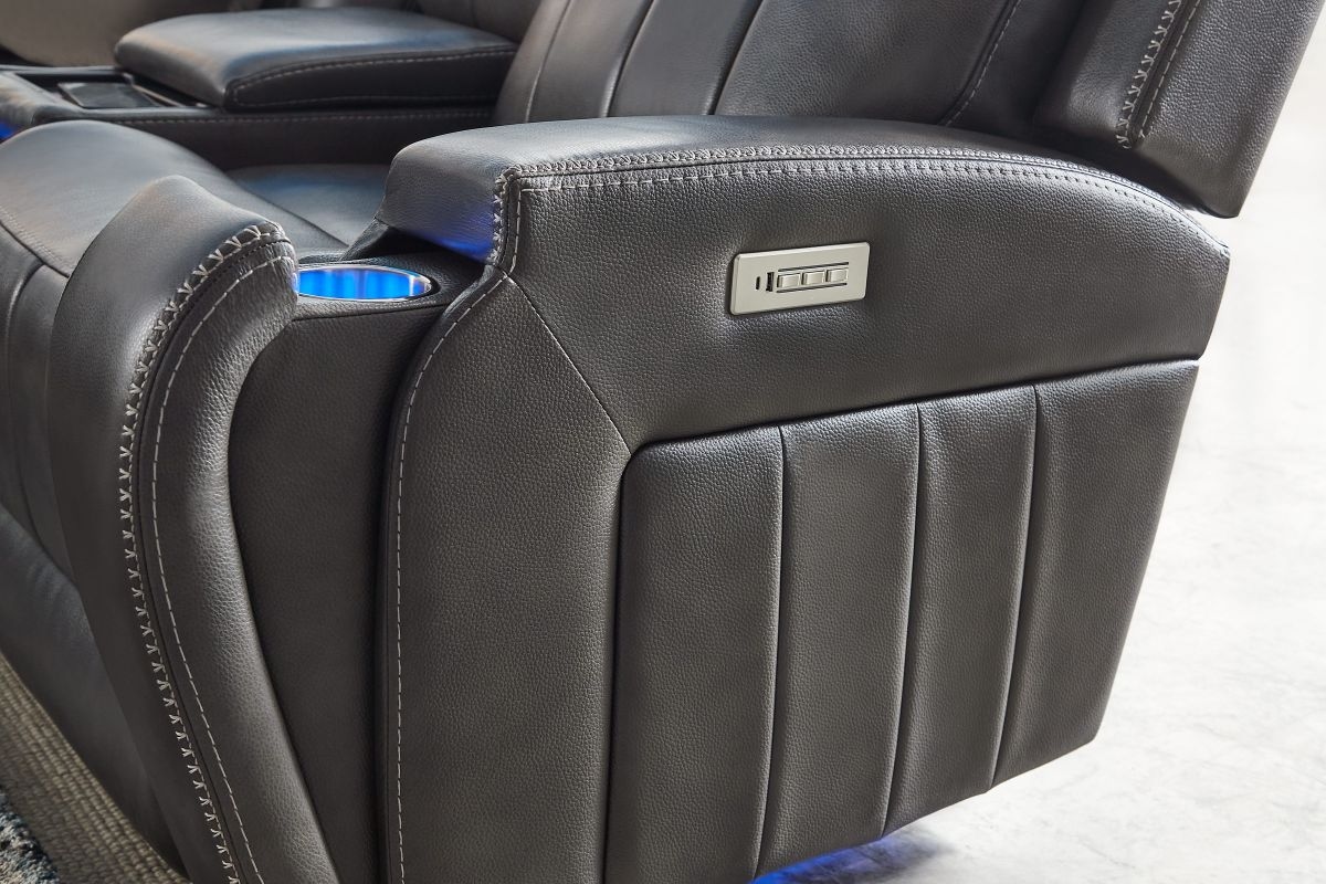 Moto Motion Moto Motion PWR Leather Sofa w/Music,ADJ HR/LUM/HEAT/MAS