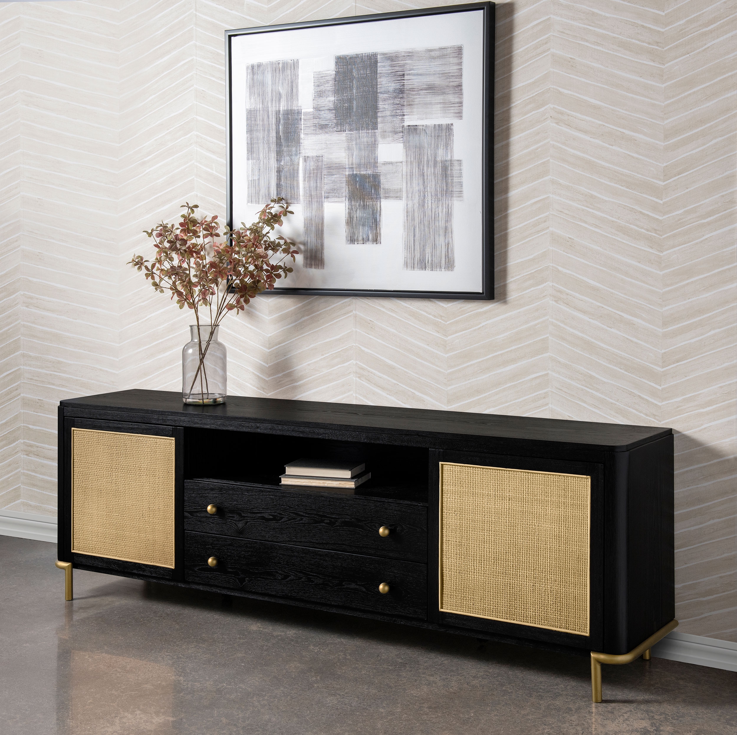 Rattan Cane TV Stand Media Console