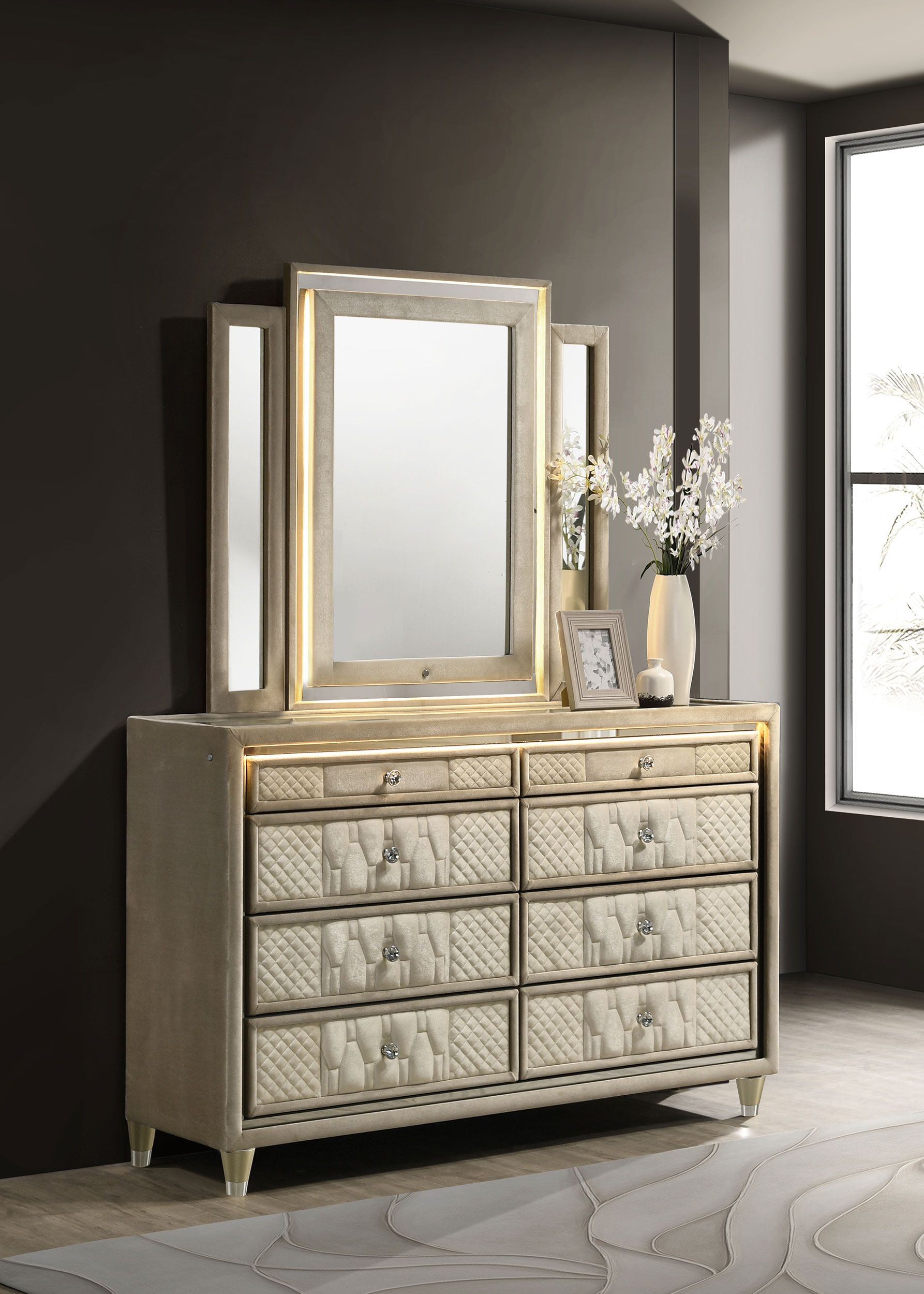 Lorient 8-drawer LED Dresser w/ Mirror