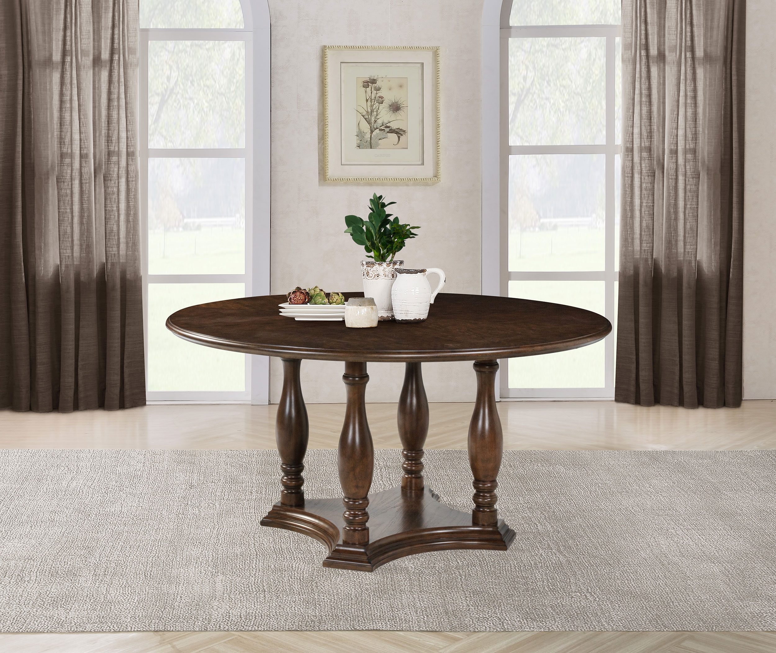 Landon Wood Pedestal Dining Table Rich