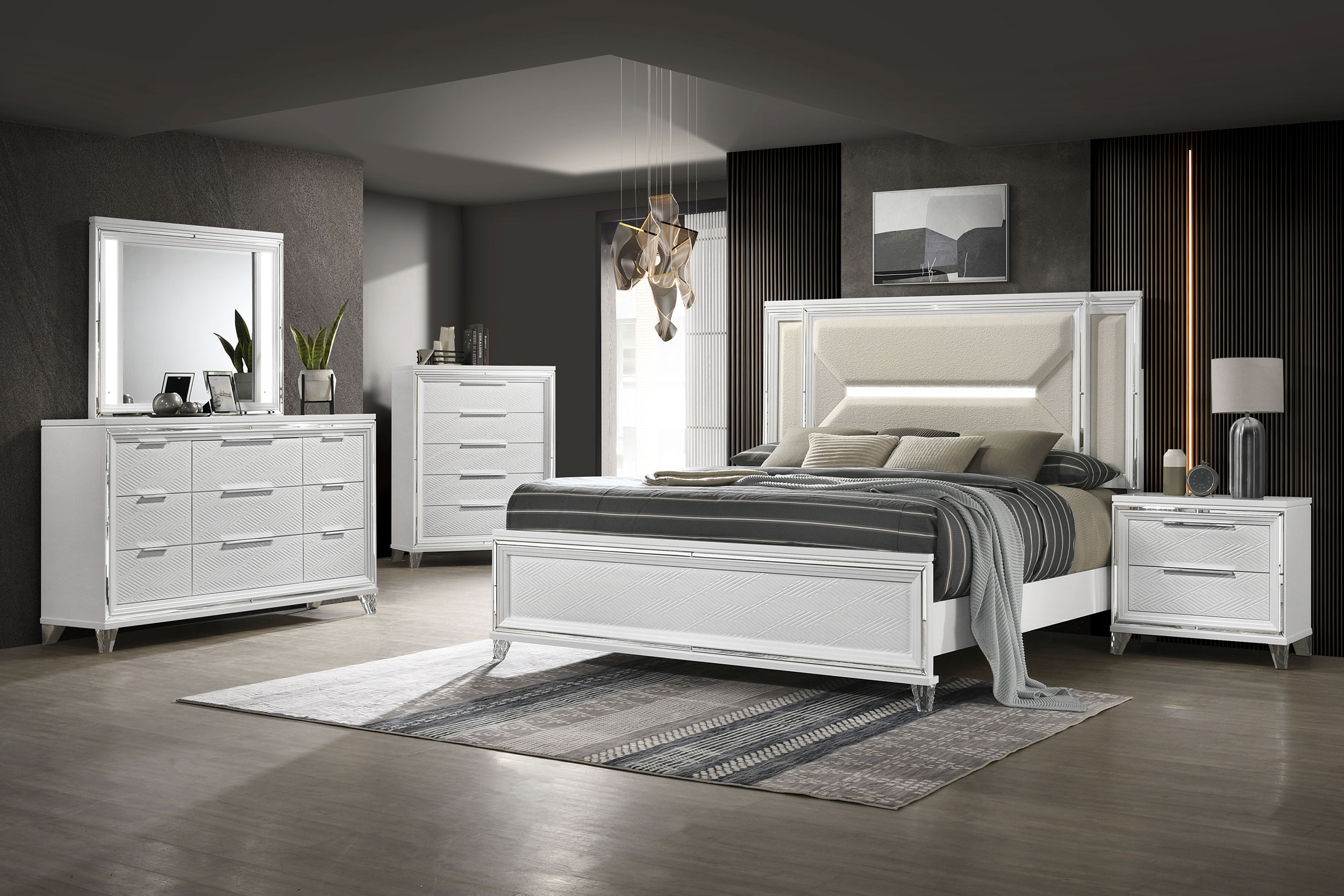 Coaster Marmore Marmore King Panel Bed LED Headboard
