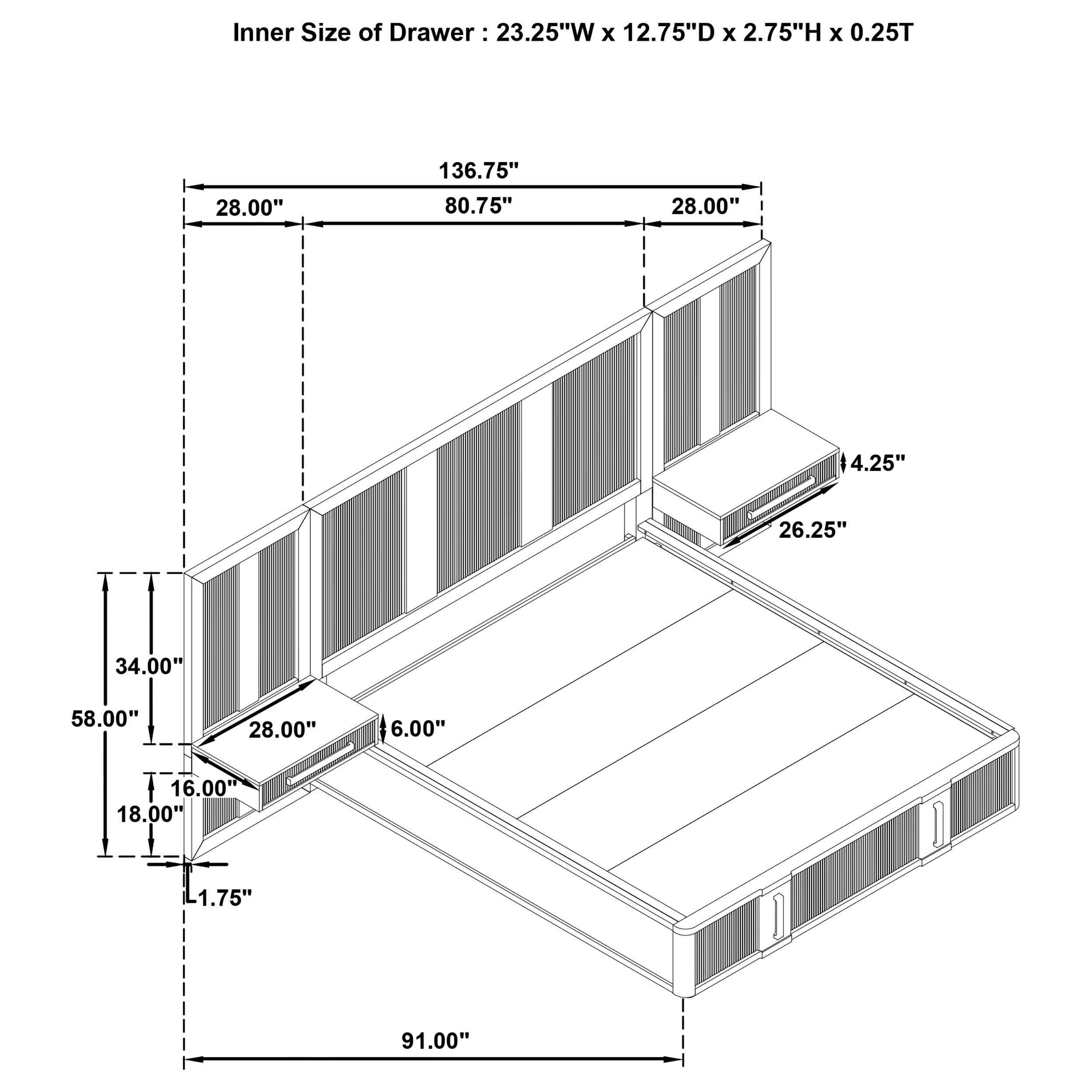 Coaster Terrace Terrace Cal King Wall Panel Storage Bed Ash