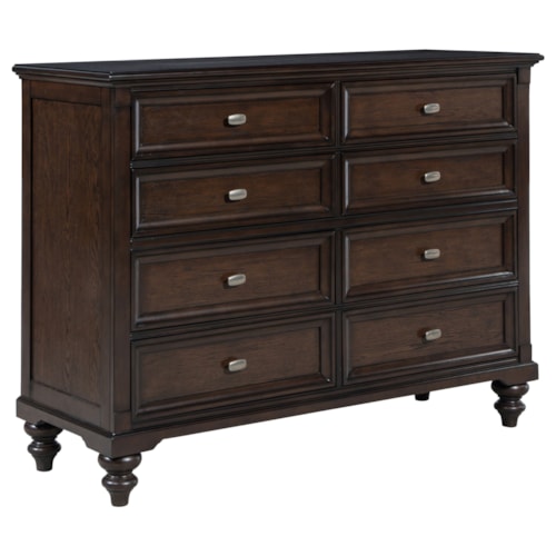 Andover 8-Drawer Dresser Cabinet Dark Oak