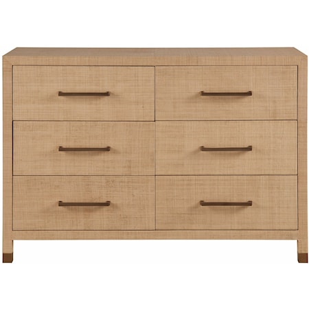 Contemporary 6-Drawer Dresser with Bronze Bar Hardware