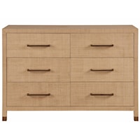 Contemporary 6-Drawer Dresser with Bronze Bar Hardware