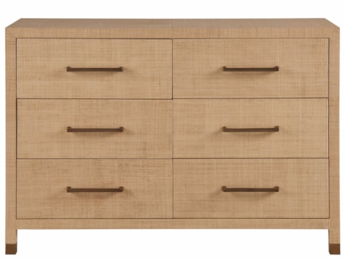 Contemporary 6-Drawer Dresser with Bronze Bar Hardware