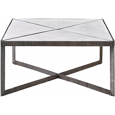 Contemporary Cocktail Table with Inset White Marble Top