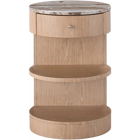 Contemporary Round Nightstand with Open Storage Shelves