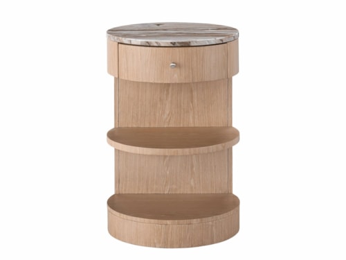 Contemporary Round Nightstand with Open Storage Shelves