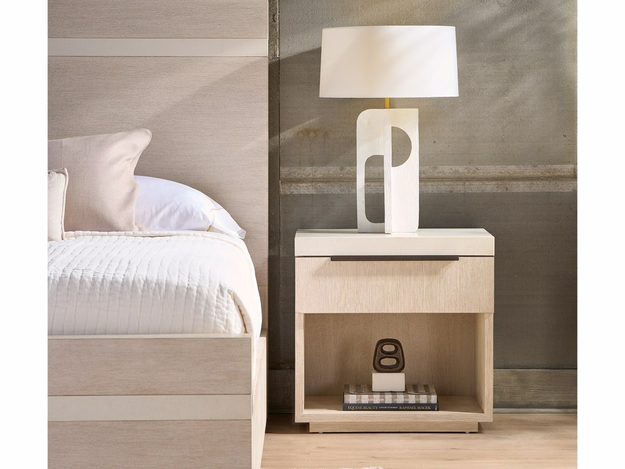 Quartz-Top One-Drawer Nightstand w/Lighting