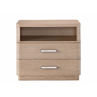Contemporary 2-Drawer Nightstand with Open Storage Shelf