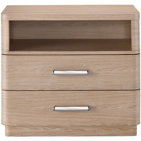 Contemporary 2-Drawer Nightstand with Open Storage Shelf