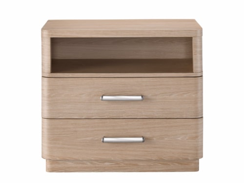 Contemporary 2-Drawer Nightstand with Open Storage Shelf