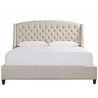 Transitional Upholstered Queen Bed with Winged Headboard