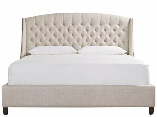 Transitional Upholstered King Bed with Winged Button Tufted Headboard
