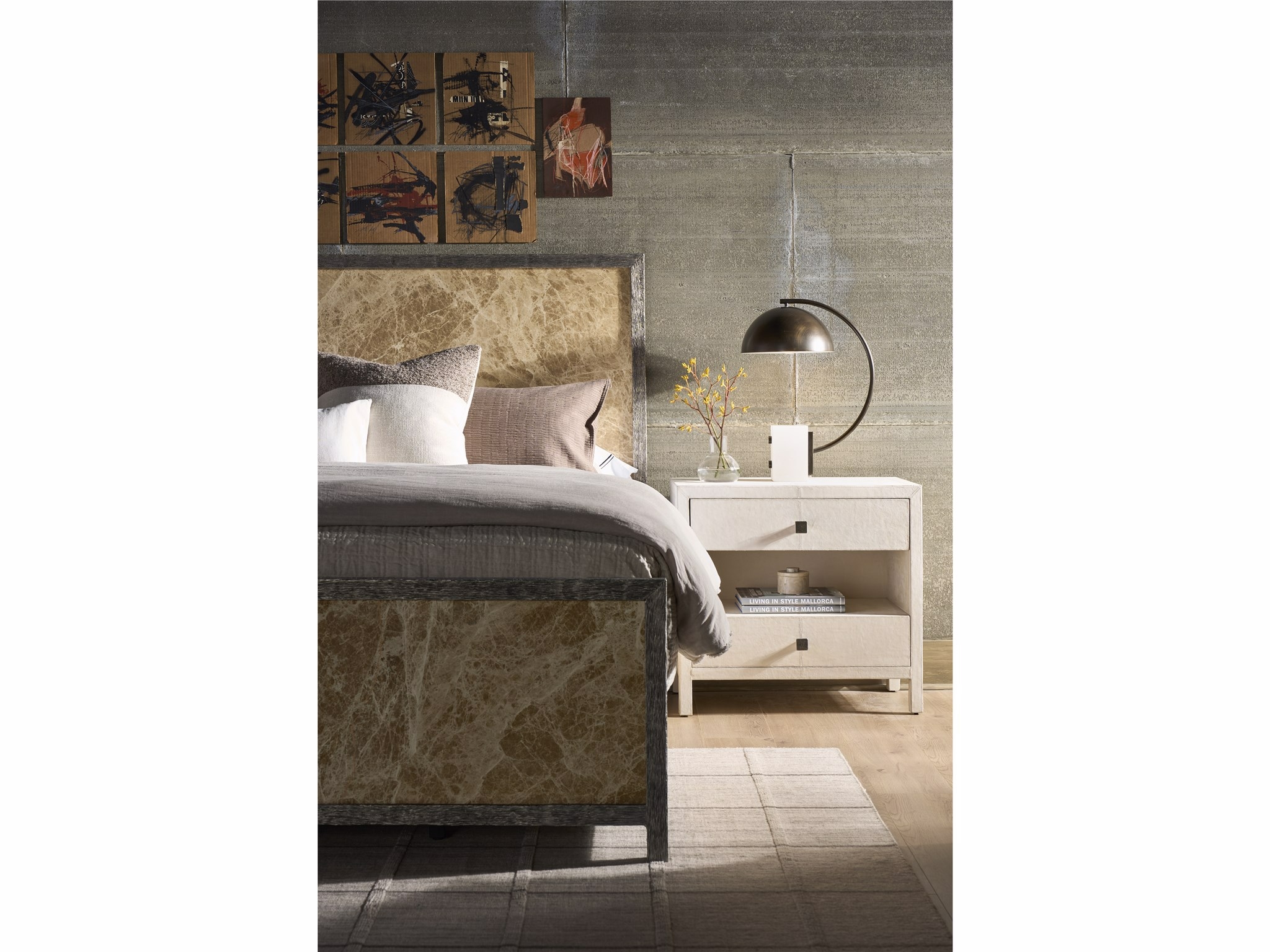 Two-Drawer Leather-Wrapped Nightstand