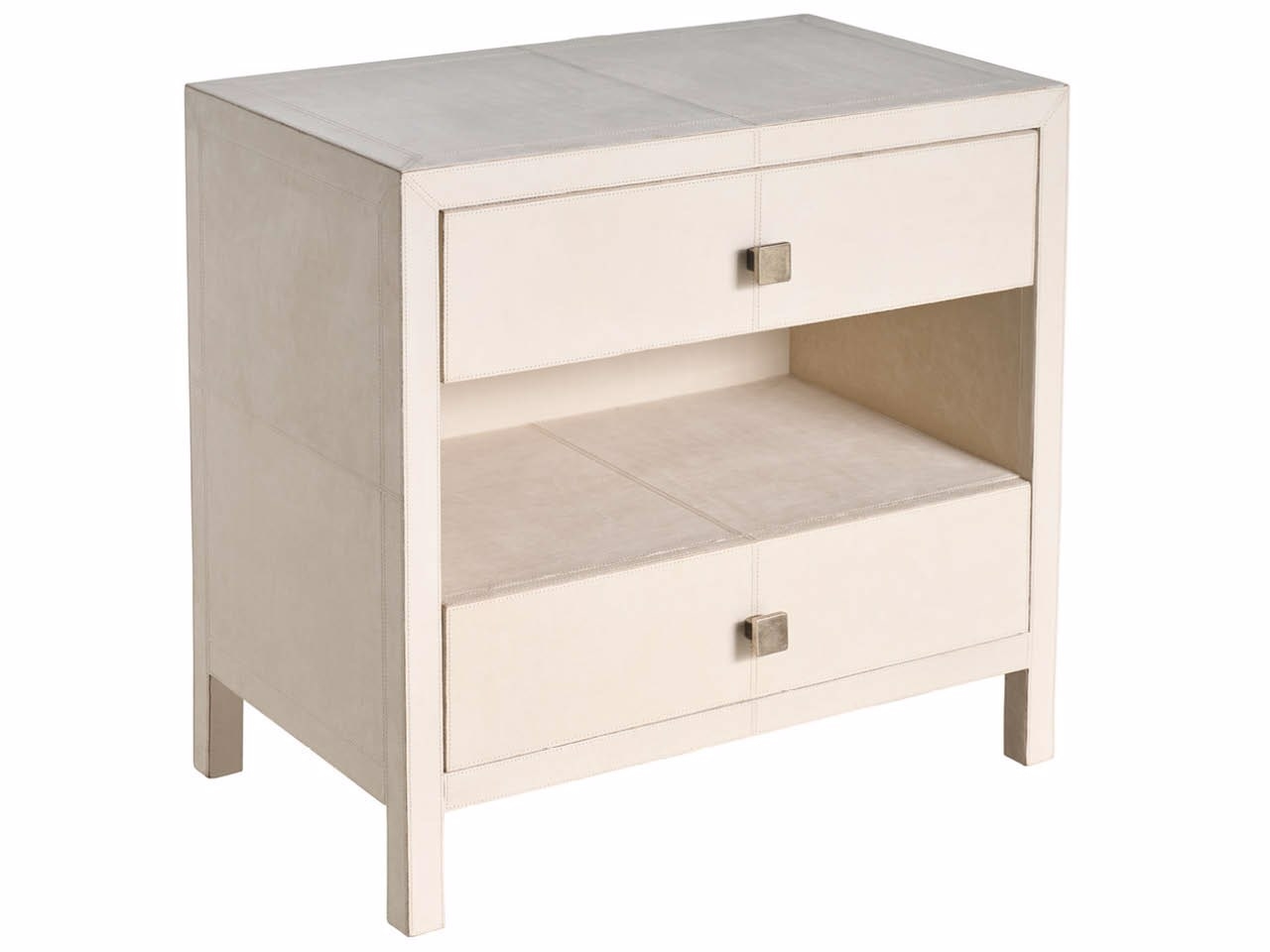 Two-Drawer Leather-Wrapped Nightstand