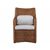 Coastal Rattan Arm Chair with Upholstered Seat Cushion