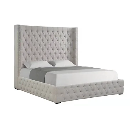 Queen Tufted Upholstered Bed in Romance Stone