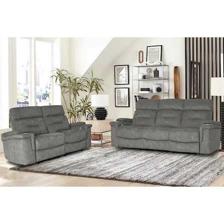 Casual Power Reclining Sofa and Loveseat Set with Power Headrests